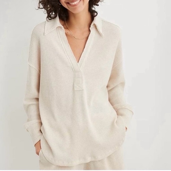 Aerie Oversized Lumberjane Waffle Knit Polo Sweatshirt Size XXS - Picture 6 of 6